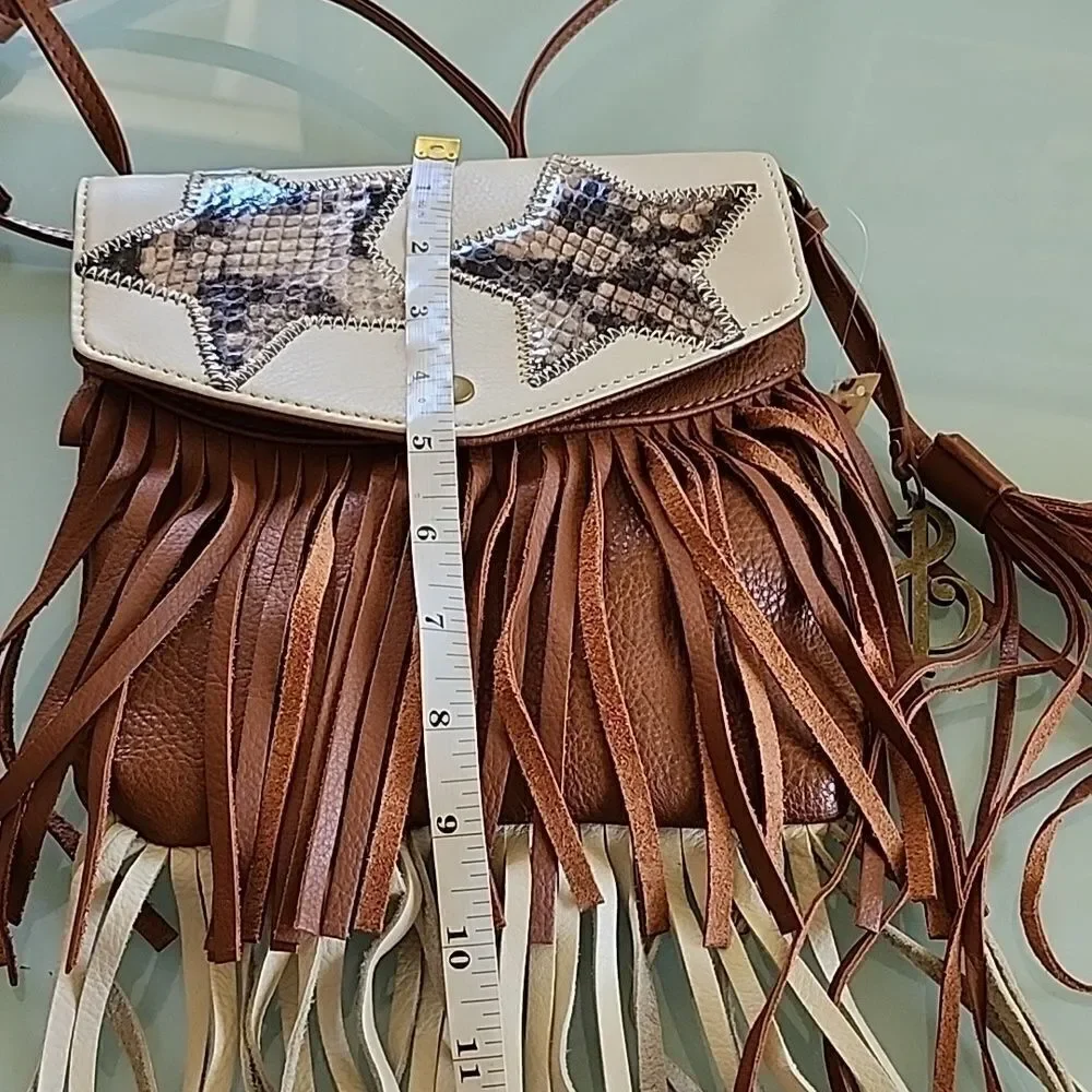Carlos Falchi Lyric‎ Boho Retro '60s Hippie Woodstock  Themed Leather Bag New!